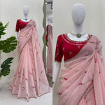 Baby Pink Color Embroidered Silk Designer Saree