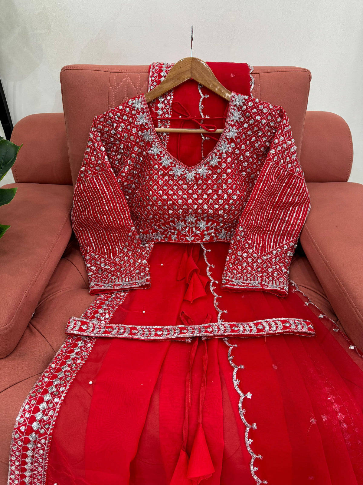 Red Color Embroidered Designer Party Wear Saree