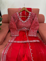 Red Color Embroidered Designer Party Wear Saree