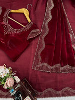 Dark Red Color Heavy Designer Silk Saree