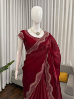 Dark Red Color Heavy Designer Silk Saree