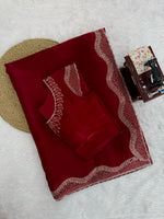 Maroon Color Designer Jimmy Chu Saree with Intricate Hot Fix Work