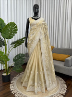Cream Color Designer Party Wear Designer Silk Saree