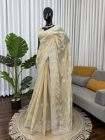 Cream Color Designer Party Wear Designer Silk Saree