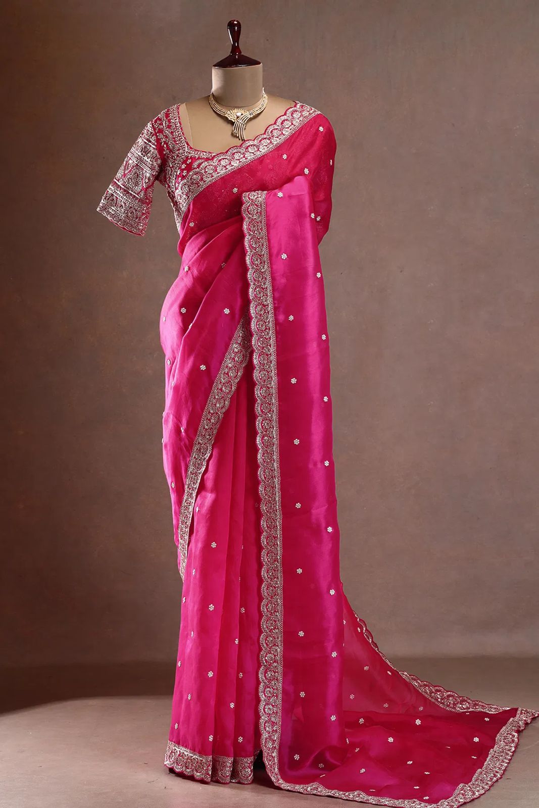 Pink Color Designer Silk Wedding Wear Saree