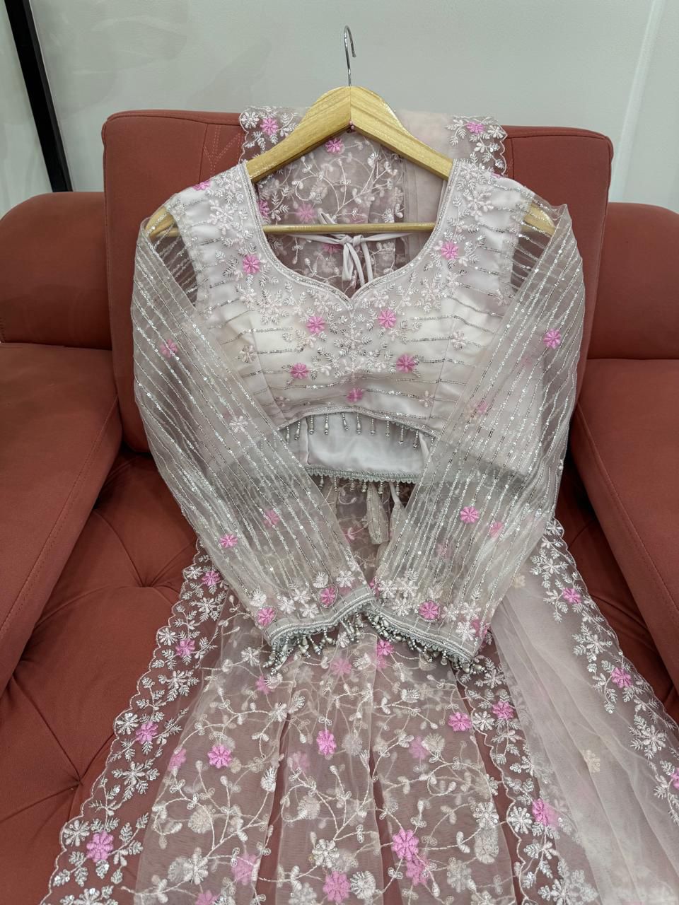 Light Pink Soft Net Party Wear Designer Saree