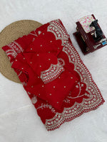 Red Color Embroidered Georgette Wedding Saree