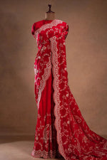 Red Color Embroidered Georgette Wedding Saree
