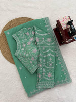 Sea Green Color Georgette Designer Saree