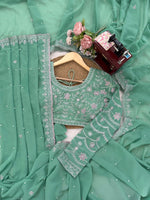 Sea Green Color Georgette Designer Saree