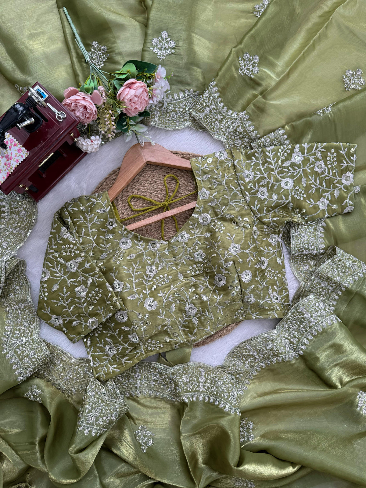 PIsta Green Color Embroidered Designer Party Wear Saree