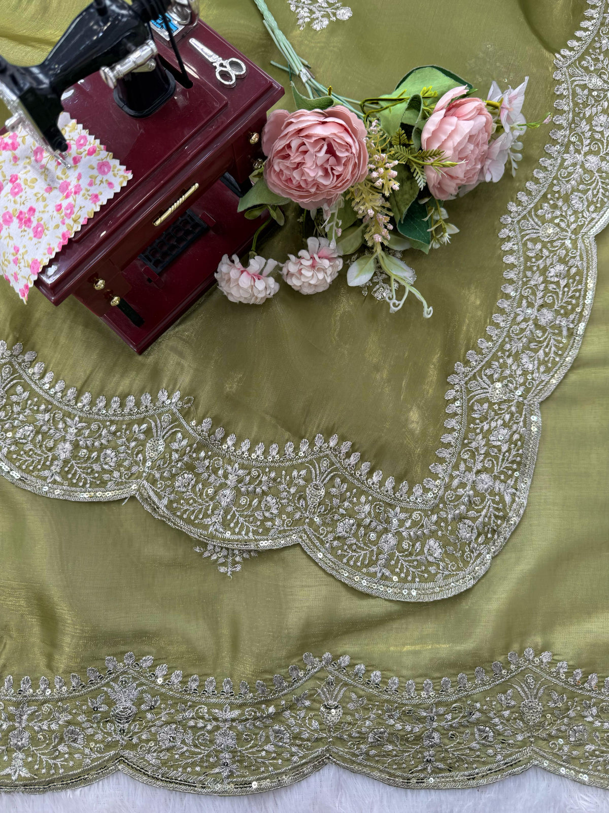 PIsta Green Color Embroidered Designer Party Wear Saree