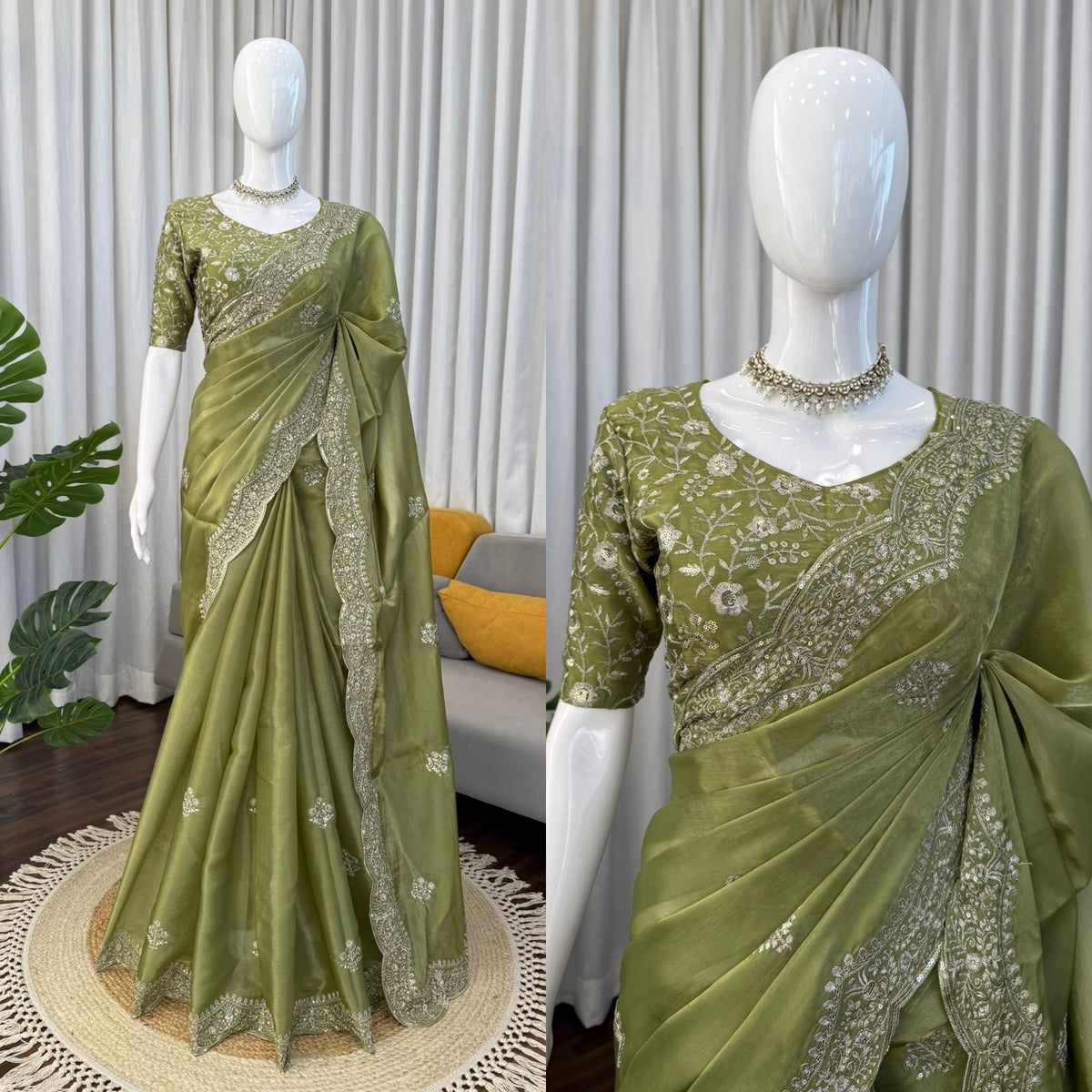 PIsta Green Color Embroidered Designer Party Wear Saree