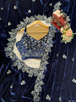 Blue Color Velet Designer Party Wear Saree