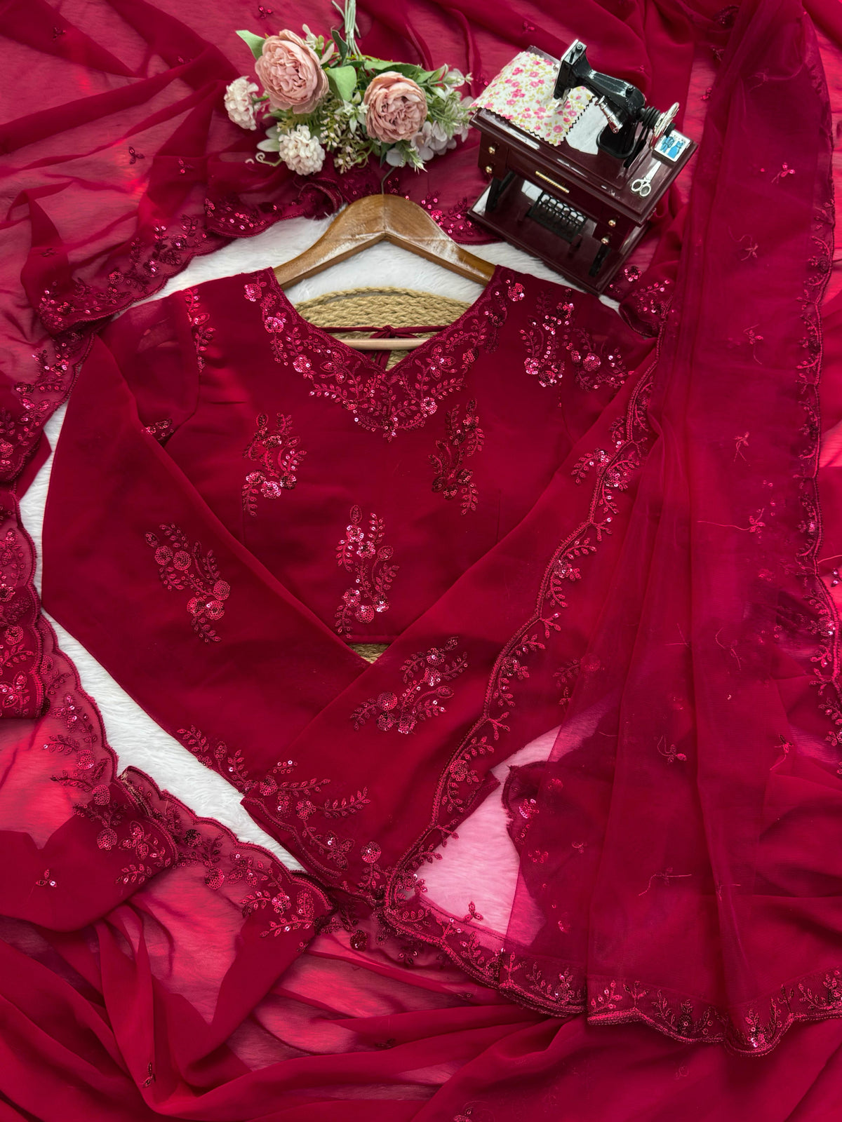 Red Color Georgette Designer Wedding Saree