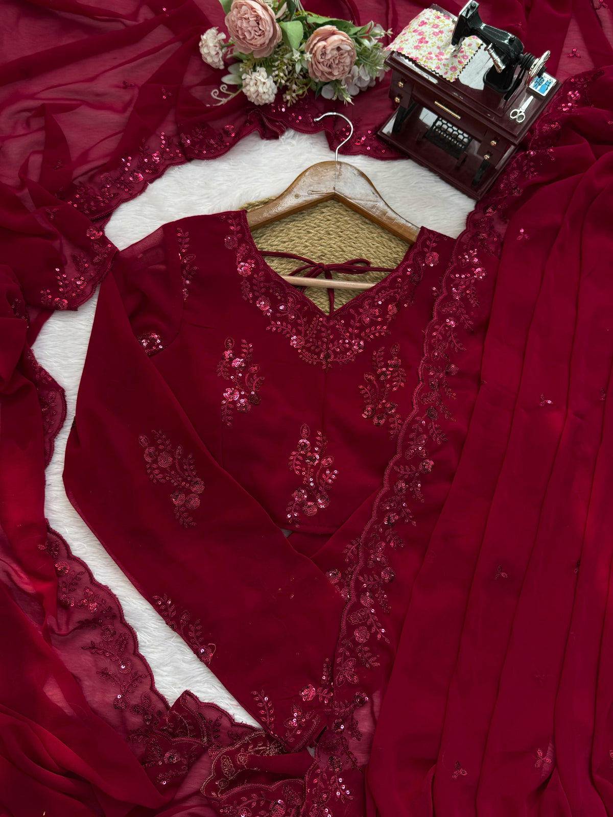 Red Color Georgette Designer Wedding Saree