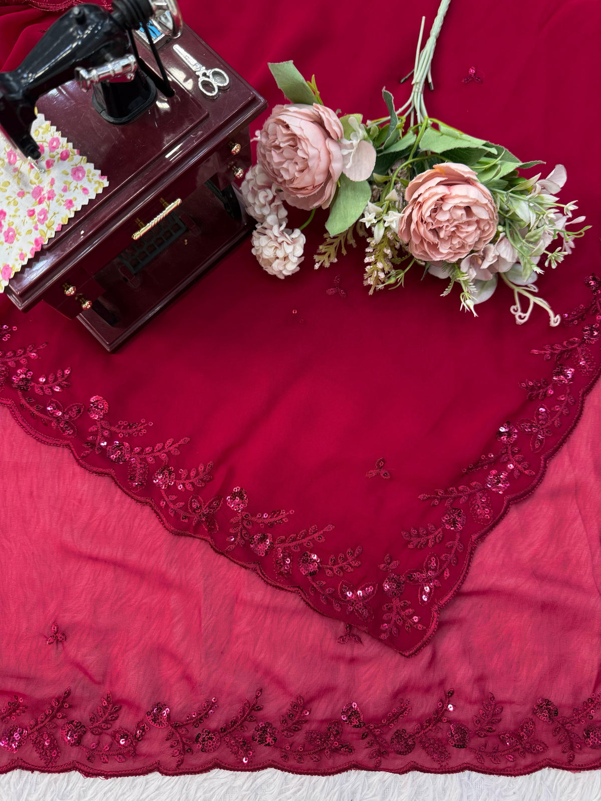 Red Color Georgette Designer Wedding Saree