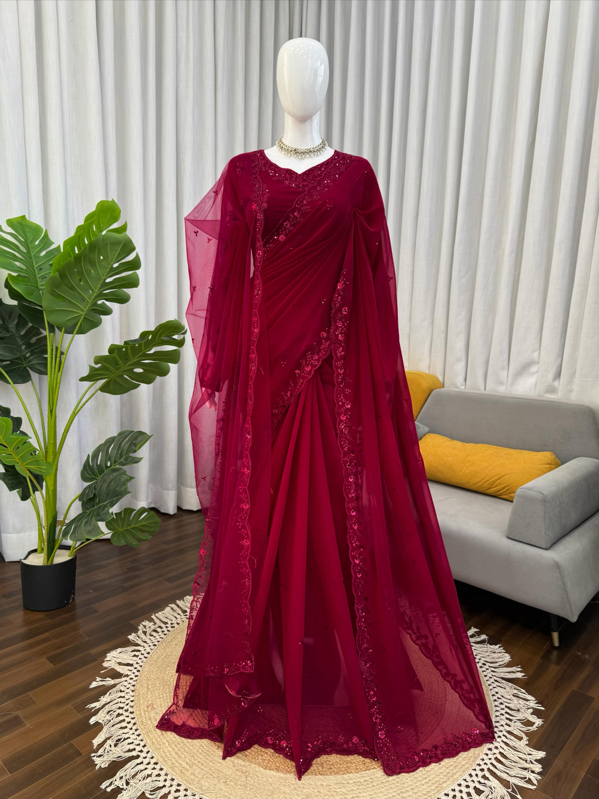 Red Color Georgette Designer Wedding Saree