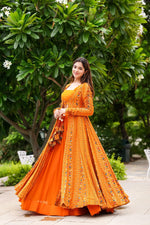 Bright-Orange Three Piece Digital Printed Koti Style Indo-Western Suit with Heavy Rayon Long Jacket - Joshindia