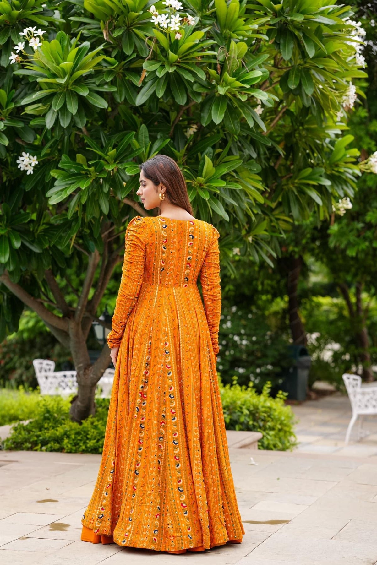 Bright-Orange Three Piece Digital Printed Koti Style Indo-Western Suit with Heavy Rayon Long Jacket - Joshindia