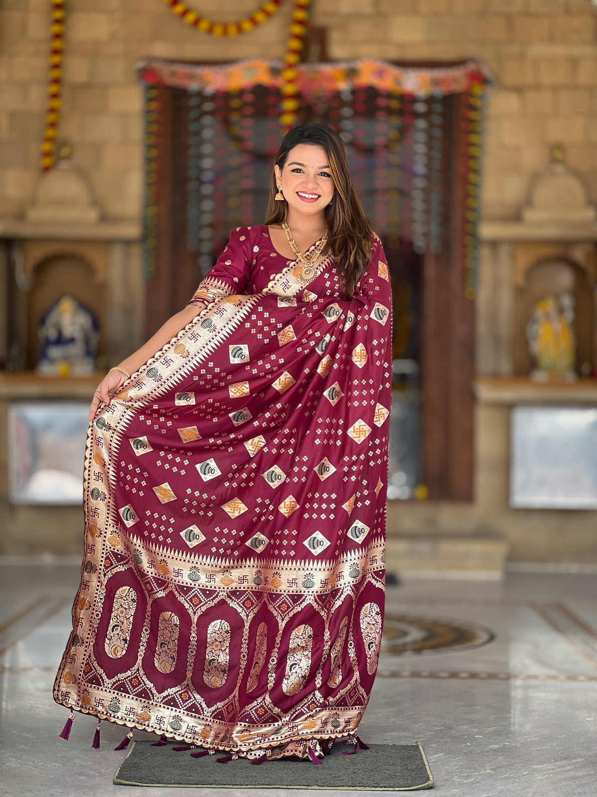 Women Ethnic Woven Design Zari Dola Silk Banarasi Saree