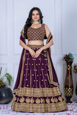 Purple Color Golden EmbroideredLehenga Choli