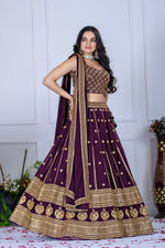 Purple Color Golden EmbroideredLehenga Choli
