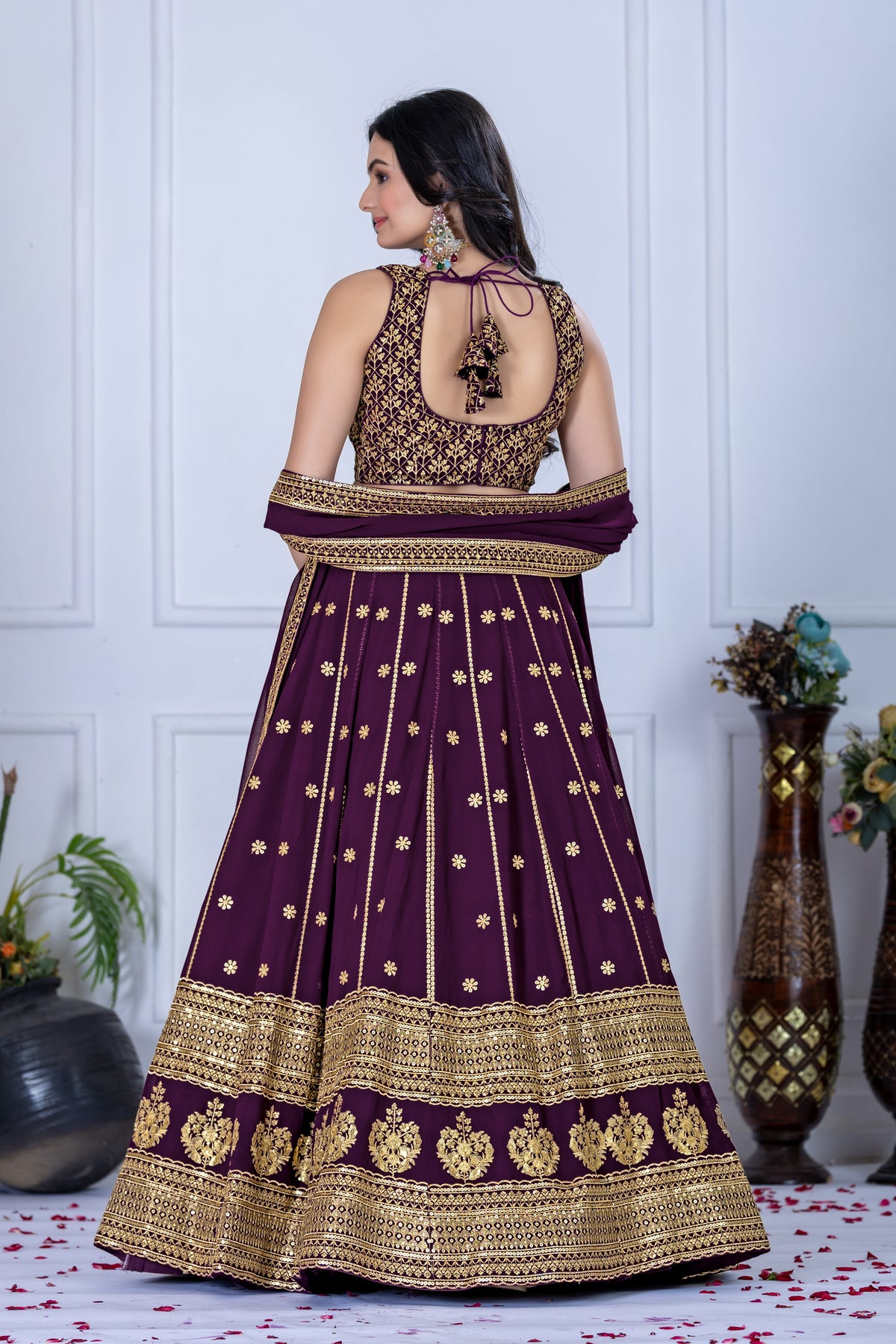 Purple Color Golden EmbroideredLehenga Choli