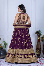 Purple Color Golden EmbroideredLehenga Choli