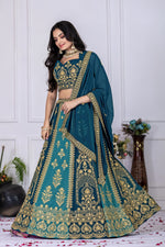 Gray With Blue Color Embroidered Designer Lehenga