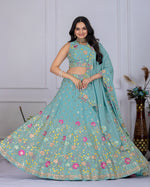 Gray With Pink Flower Tread Work Designer Lehenga Choli