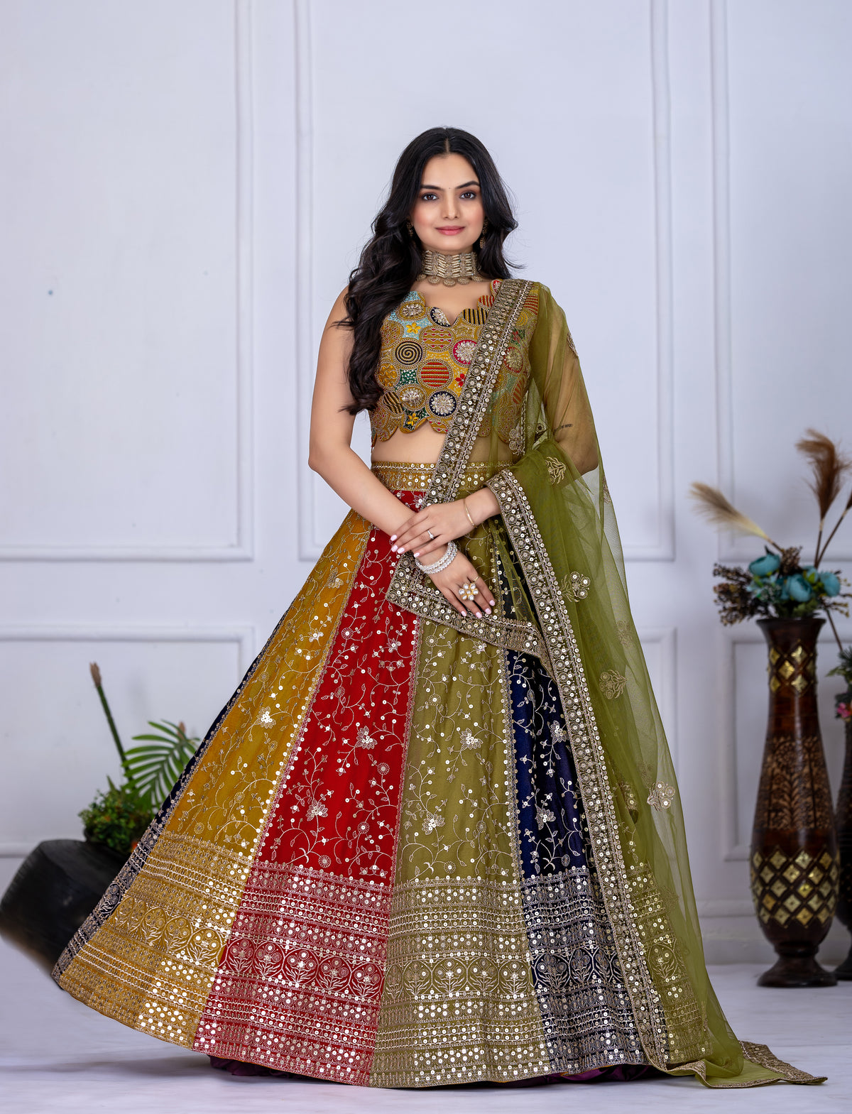 Multi Color Designer Georgette Lehenga Choli