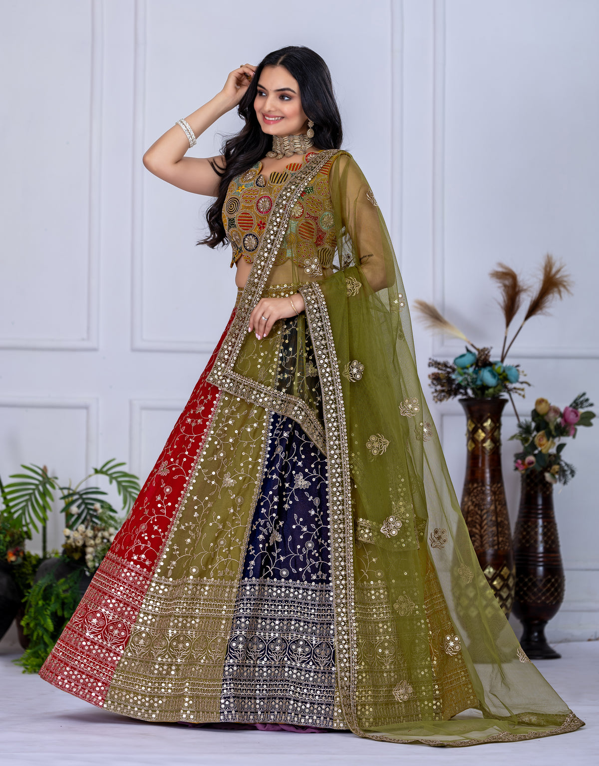 Multi Color Designer Georgette Lehenga Choli