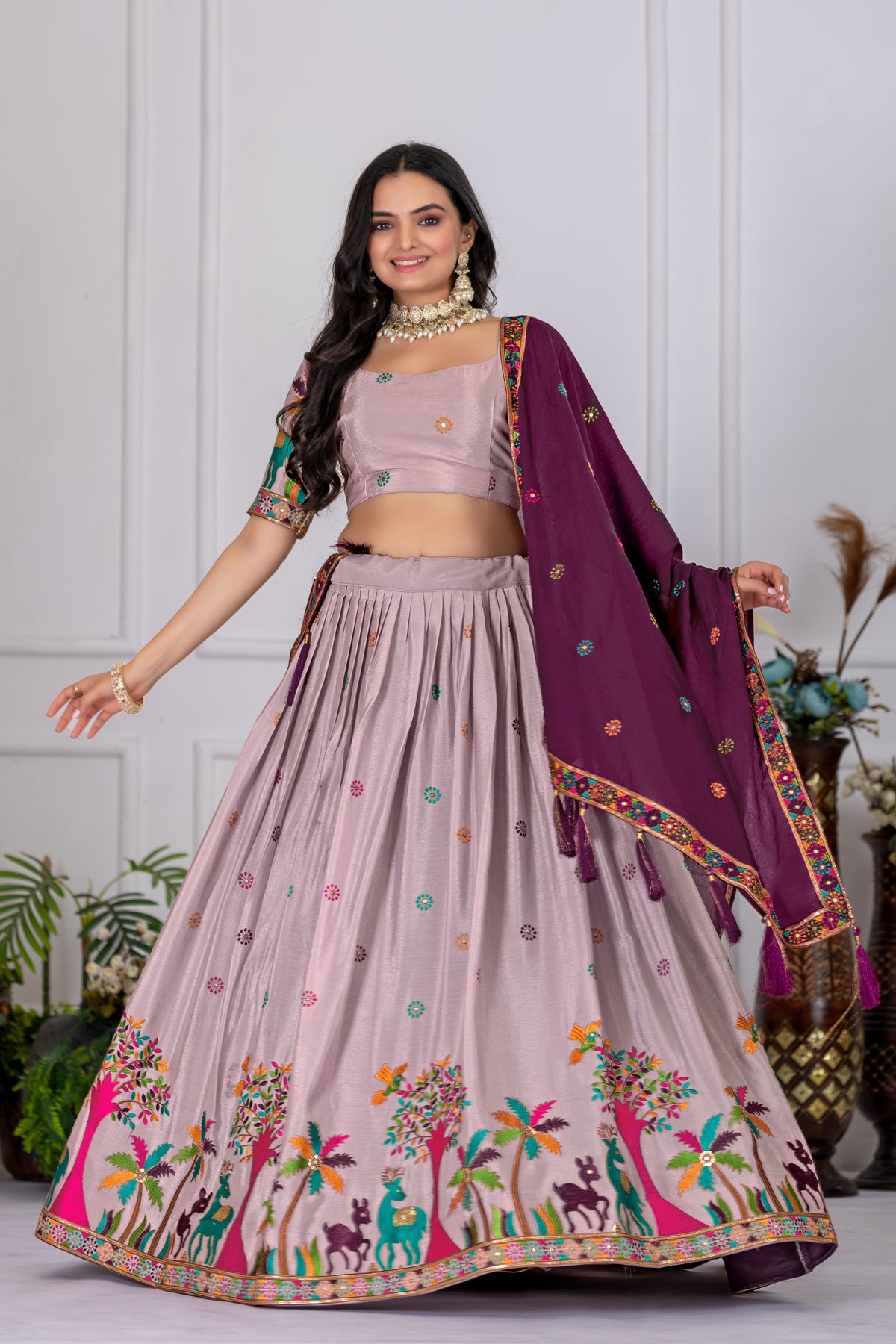 Light Beet Root Color Designer Embroidered Lehenga Choli