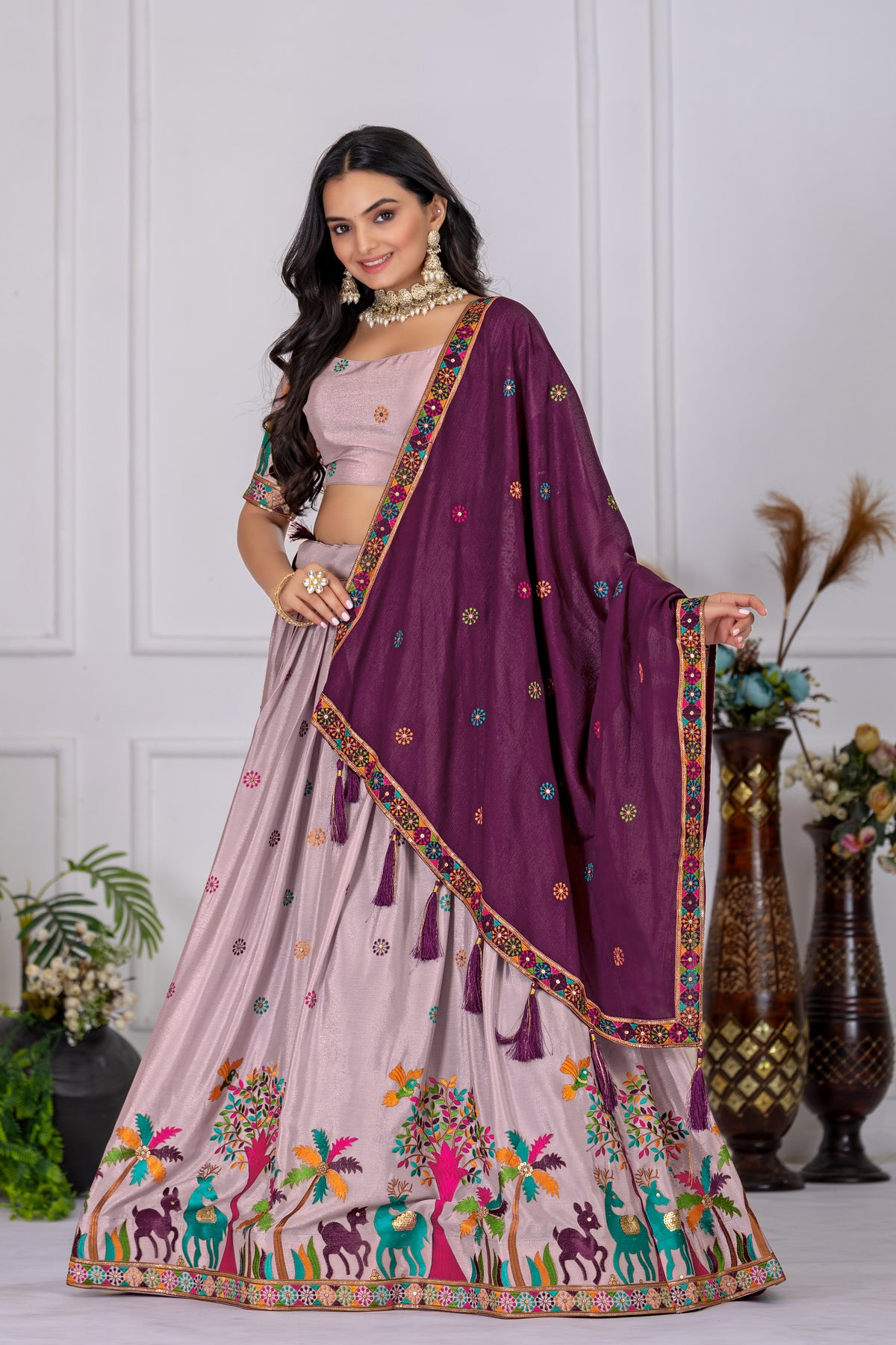 Light Beet Root Color Designer Embroidered Lehenga Choli