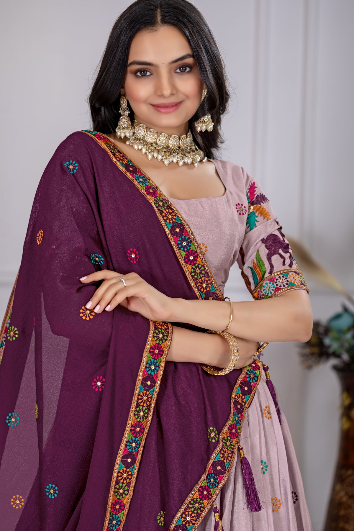 Light Beet Root Color Designer Embroidered Lehenga Choli