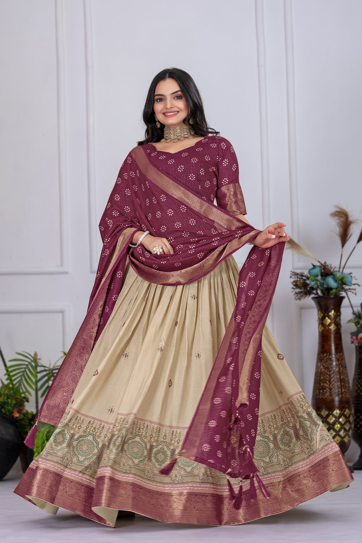 Purple and Cream Color Designer Lehenga Choli