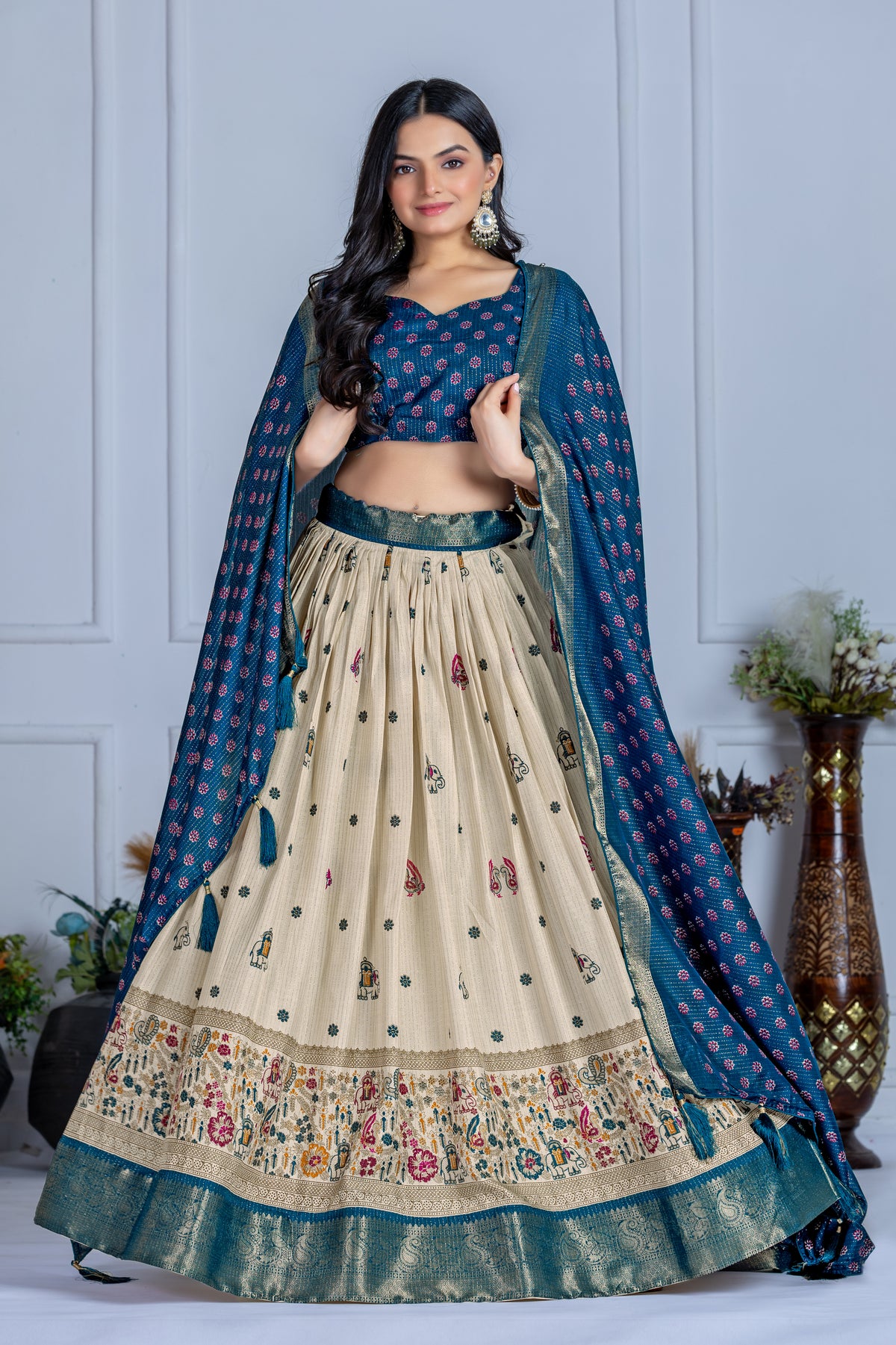 Blue With Cream Color Designer Lehenga Choli