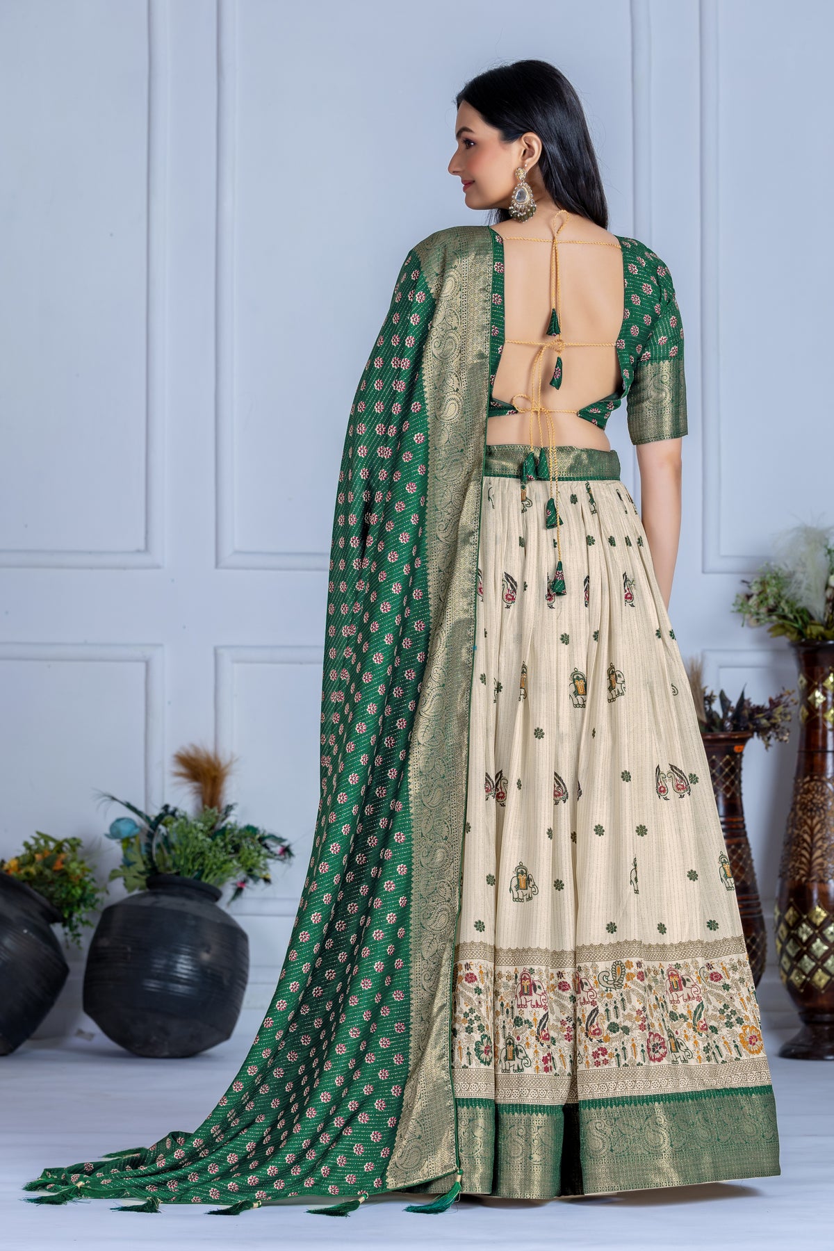 Green With Cream Color Designer Lehenga Choli