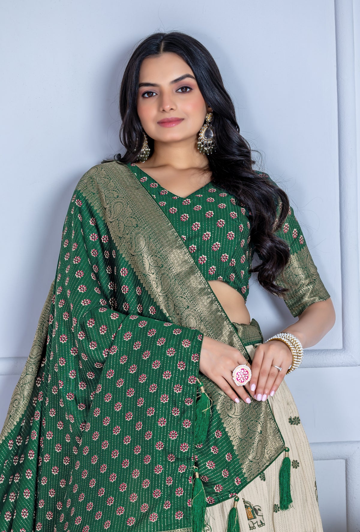 Green With Cream Color Designer Lehenga Choli