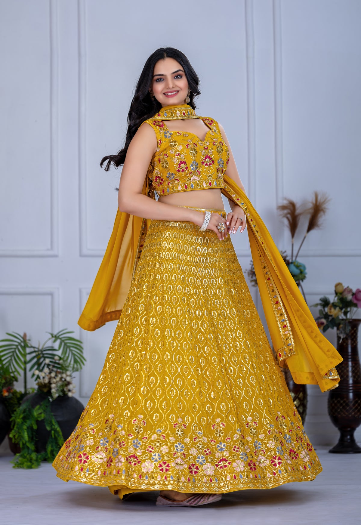 Yellow Color Designer Georgette Lehenga Choli