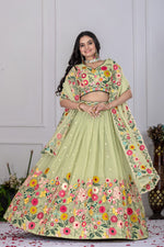 Pastel green Color Designer Thread Embroidered Lehenga Choli