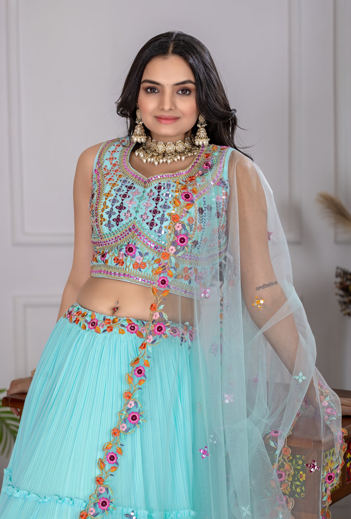 Sky Blue Color Designer Fox Lehenga Choli