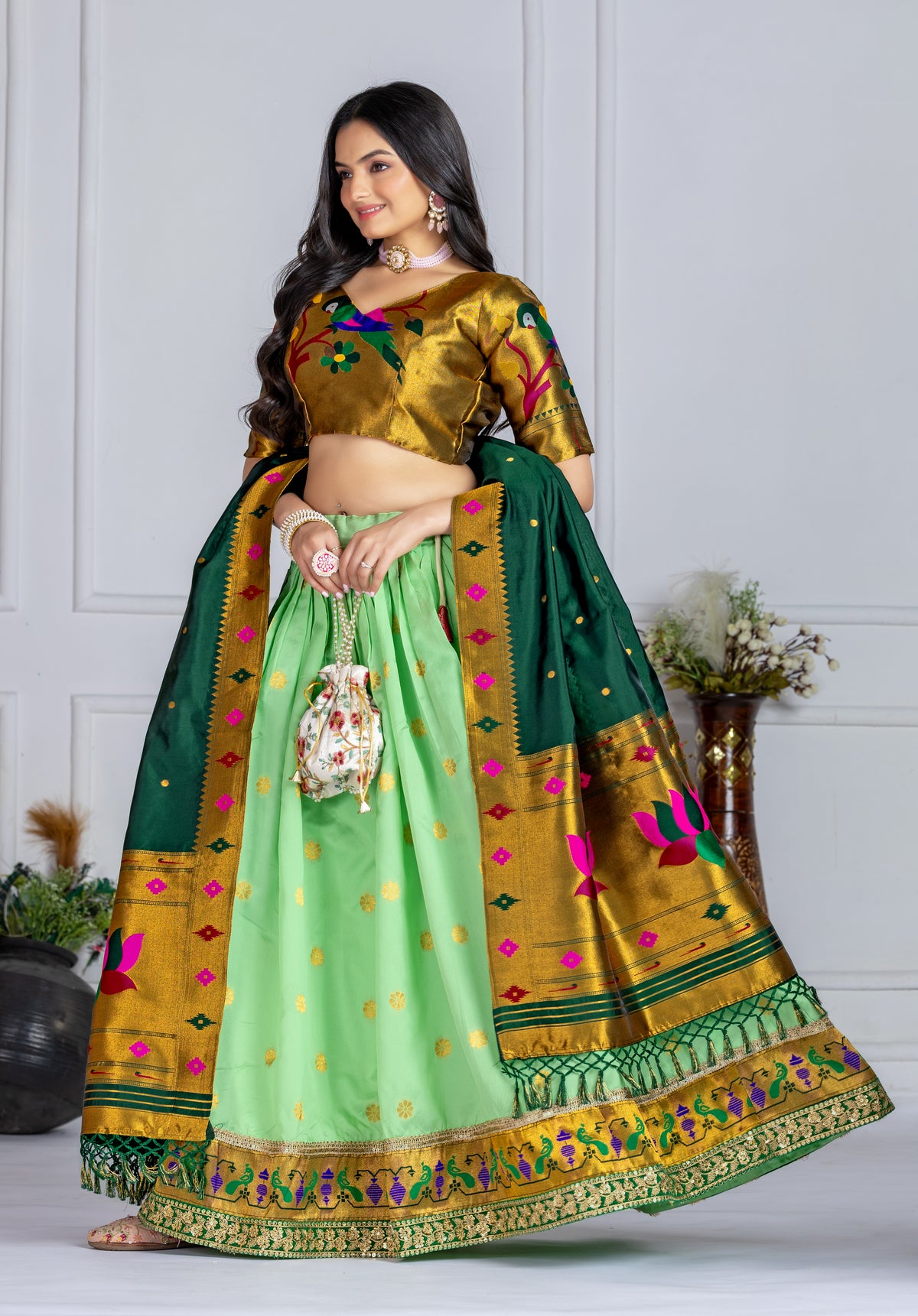 Pastel Green Color Jacquard Silk Lehenga Choli