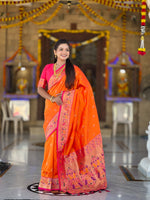 Woven Golden Border Design Silk Blend Paithani Saree