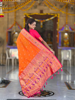Woven Golden Border Design Silk Blend Paithani Saree