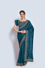 Vichitra Silk Pedding Petrol sequence work saree - Joshindia