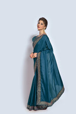 Vichitra Silk Pedding Petrol sequence work saree - Joshindia