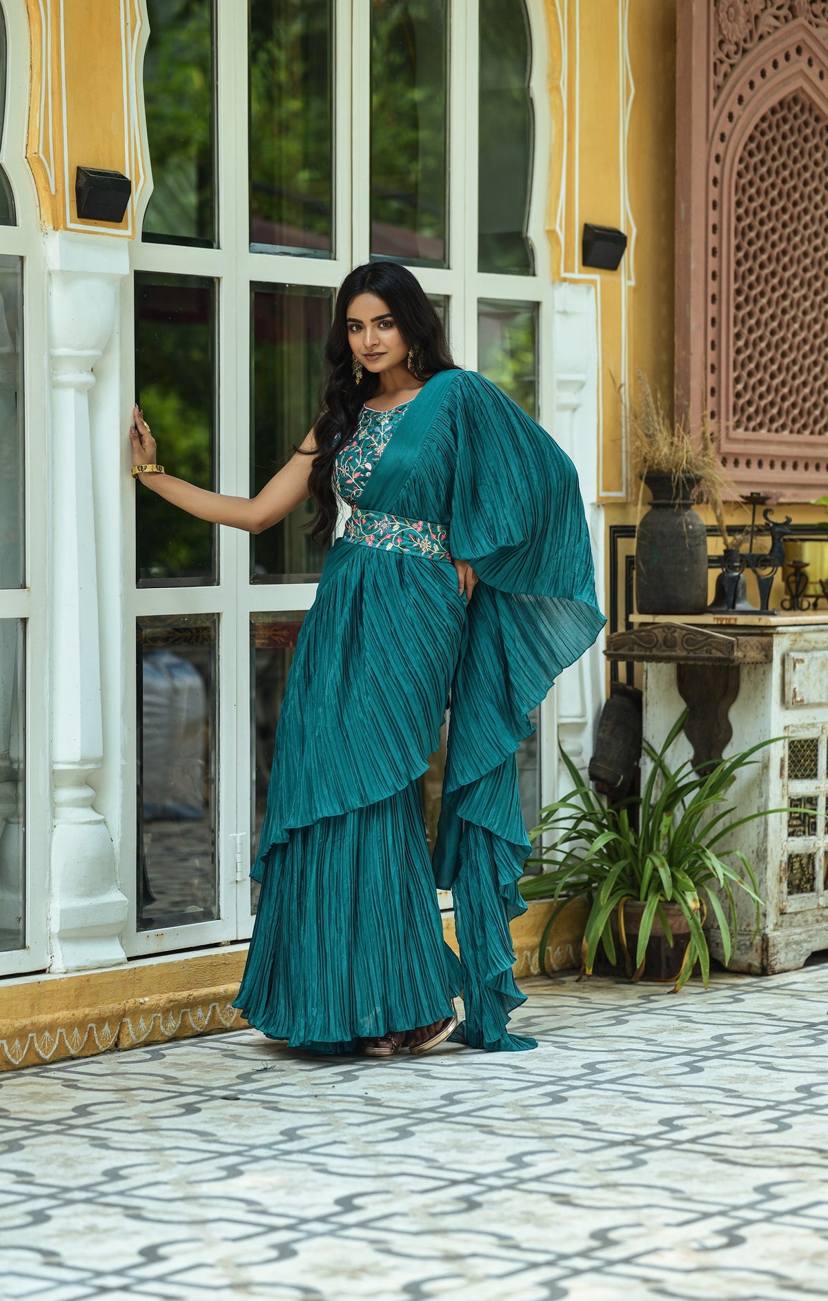 Petrol Colour Fancy Designer Saree - JOSHINDIA - Joshindia