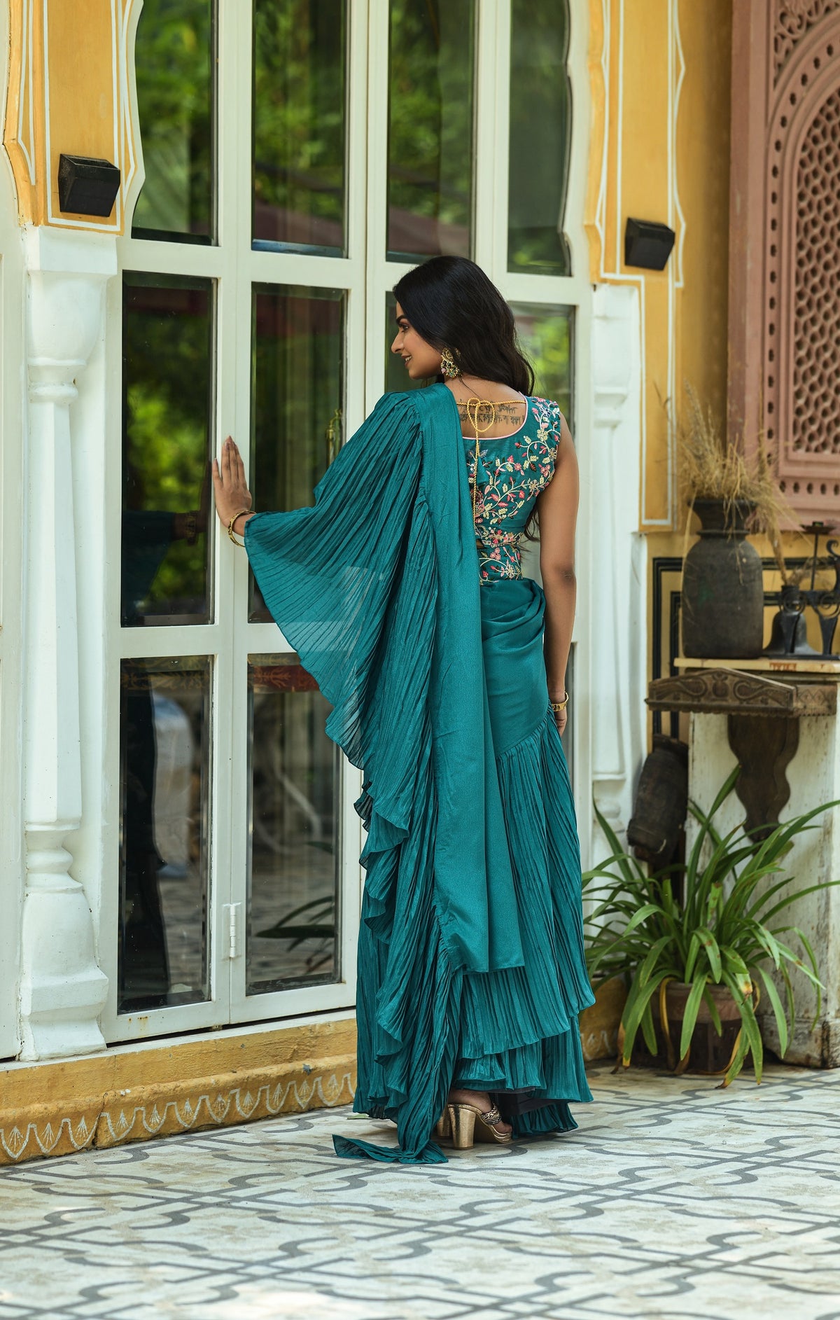 Petrol Colour Fancy Designer Saree - JOSHINDIA - Joshindia